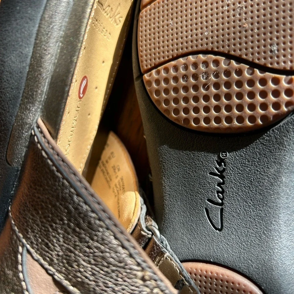 Bronze Metallic Slide-on Leather Sandals Clarks Artisan Unstructured - Picture 8 of 9